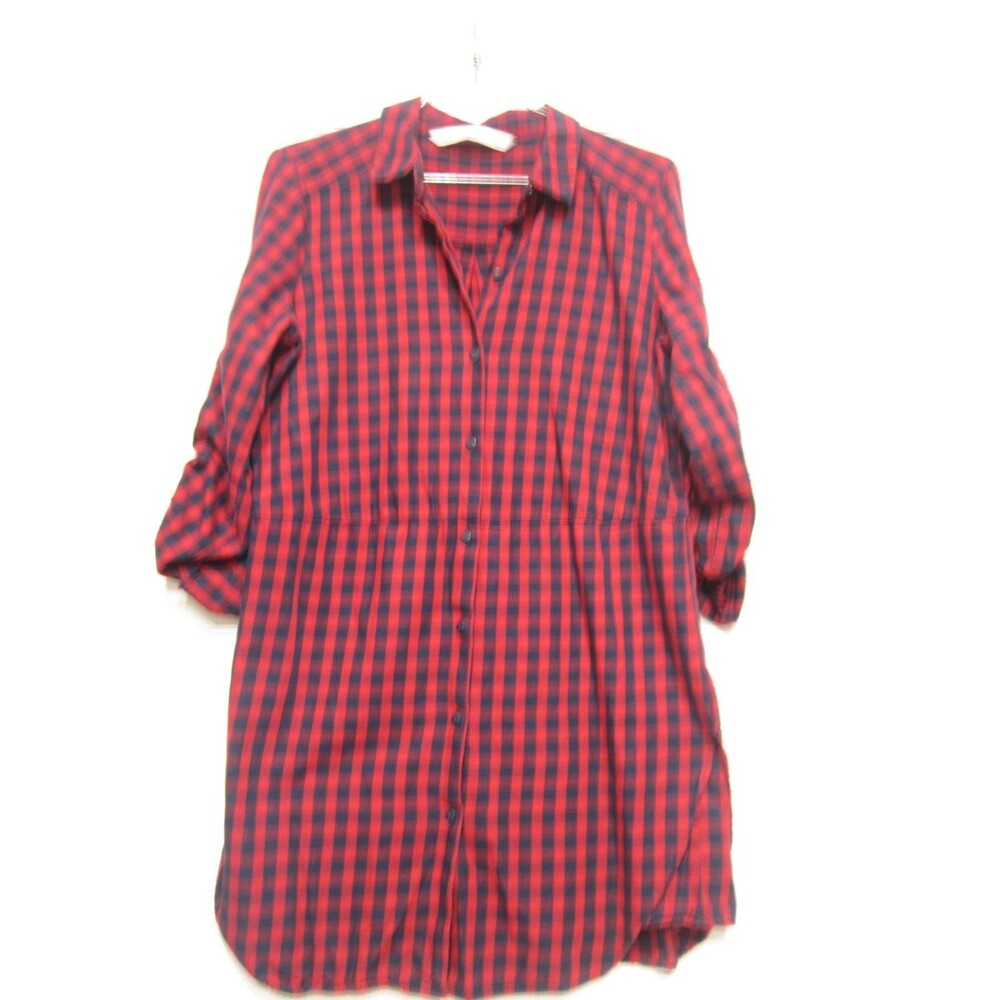 Zara Women's Red/Navy Blue Check Shirt Size S